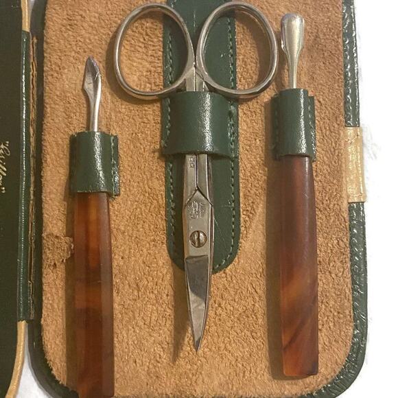 Griffon Nail Care Set Germany Made Tortoise Green Yellow Case Vintage READ - Picture 6 of 12